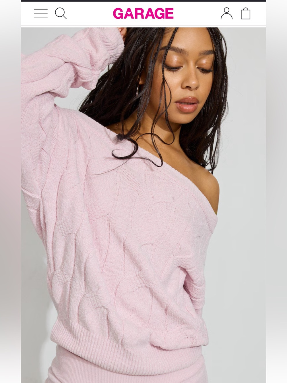 GARAGE Chenille Off Shoulder Sweater Light Pink NWT Size S